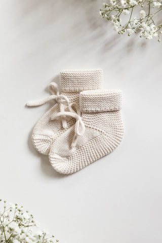 Knitted Neutral Bow Baby Booties