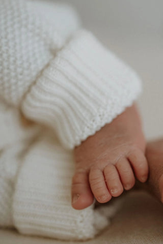 Organic Cotton Moss Stitch Baby Romper - Milk