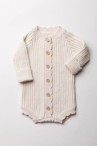 Knitted neutral ribbed baby romper