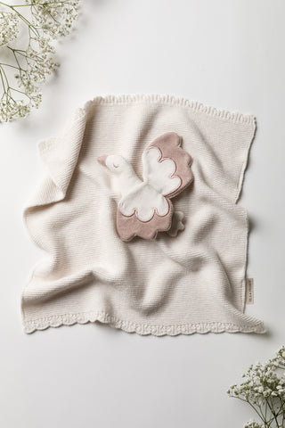 Knitted Stork Comforter with scallop blanket detail