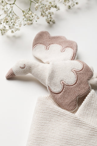 Knitted Stork Baby Comforter Close Up of Embroidery and Stitch Detail