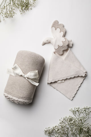 Neutral Knitted Baby Gift Set: Blanket and Stork Comforter