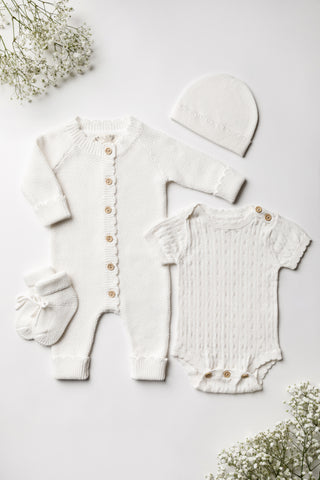 White Knitted Baby Outfit Gift Set