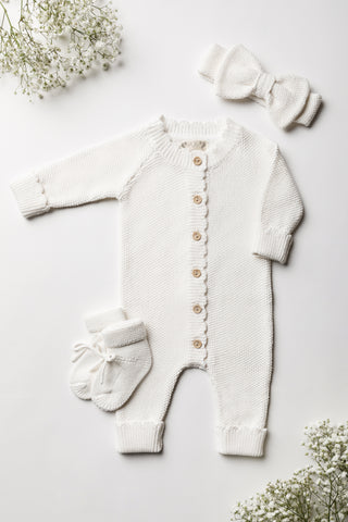 White Knitted Baby Girl Outfit Gift Set