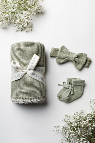 Sage Green Knitted Baby Gift Set