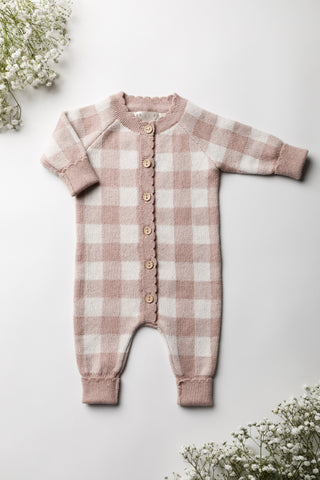 Pink and Cream Gingham Check Baby Romper