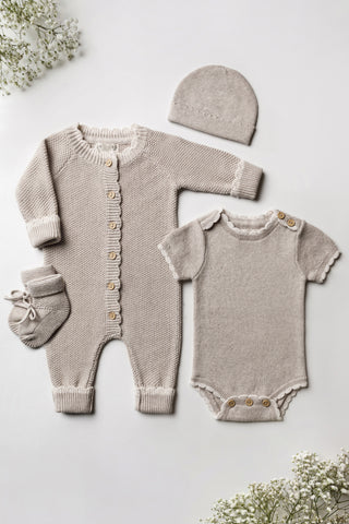 Neutral grey knitted baby outfit