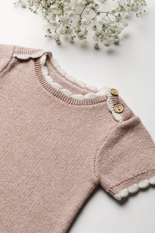 Organic Cotton Scallop Knit Tipped Baby Bodysuit - Rose