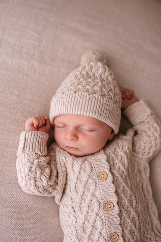 Organic Cotton Heirloom Cable Knit Baby Bundle - Pebble