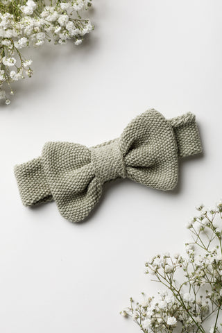 Sage green knitted bow baby headband