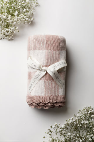 Pink check baby blanket tied with an Isla & Fraser ribbon 