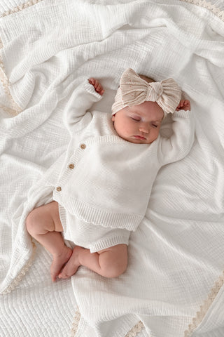 Organic Cotton Scallop Wrap Baby Cardigan - Milk
