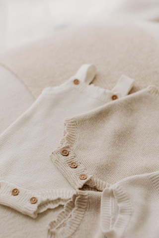 Organic Cotton Newborn Scallop Knit Romper - Milk
