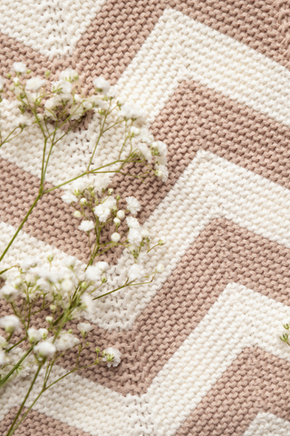 Organic Cotton Chevron Knit Baby Blanket - Rosewood/Cream