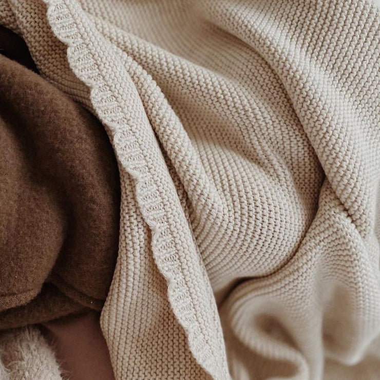 Organic Cotton Scallop Knit XL Blanket - Oat