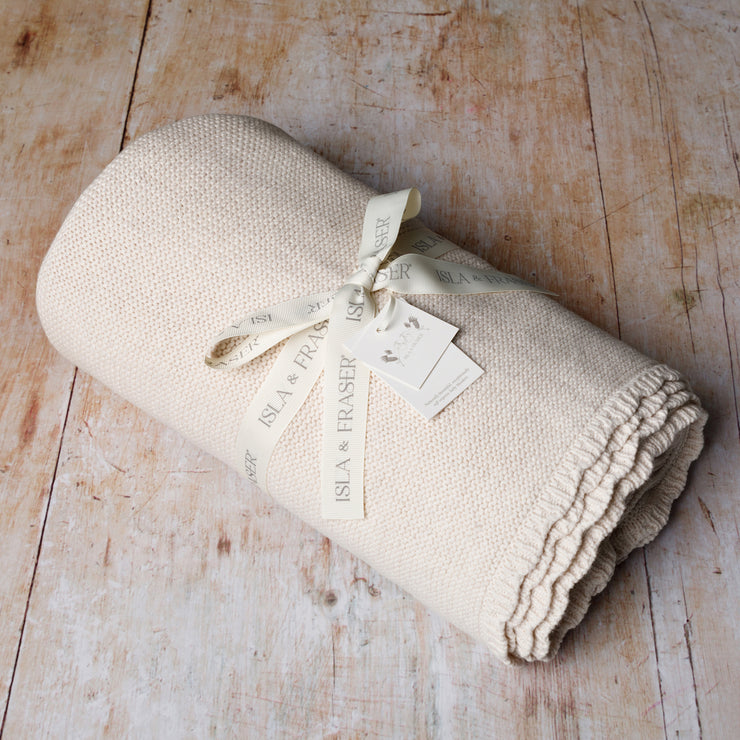 Organic Cotton Scallop Knit XL Blanket - Oat