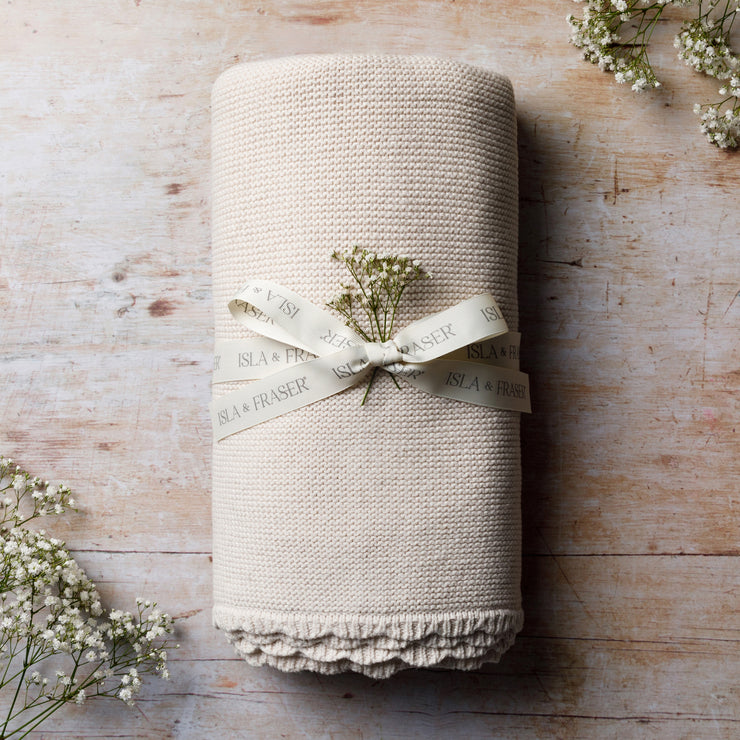 Organic Cotton Scallop Knit XL Blanket - Oat